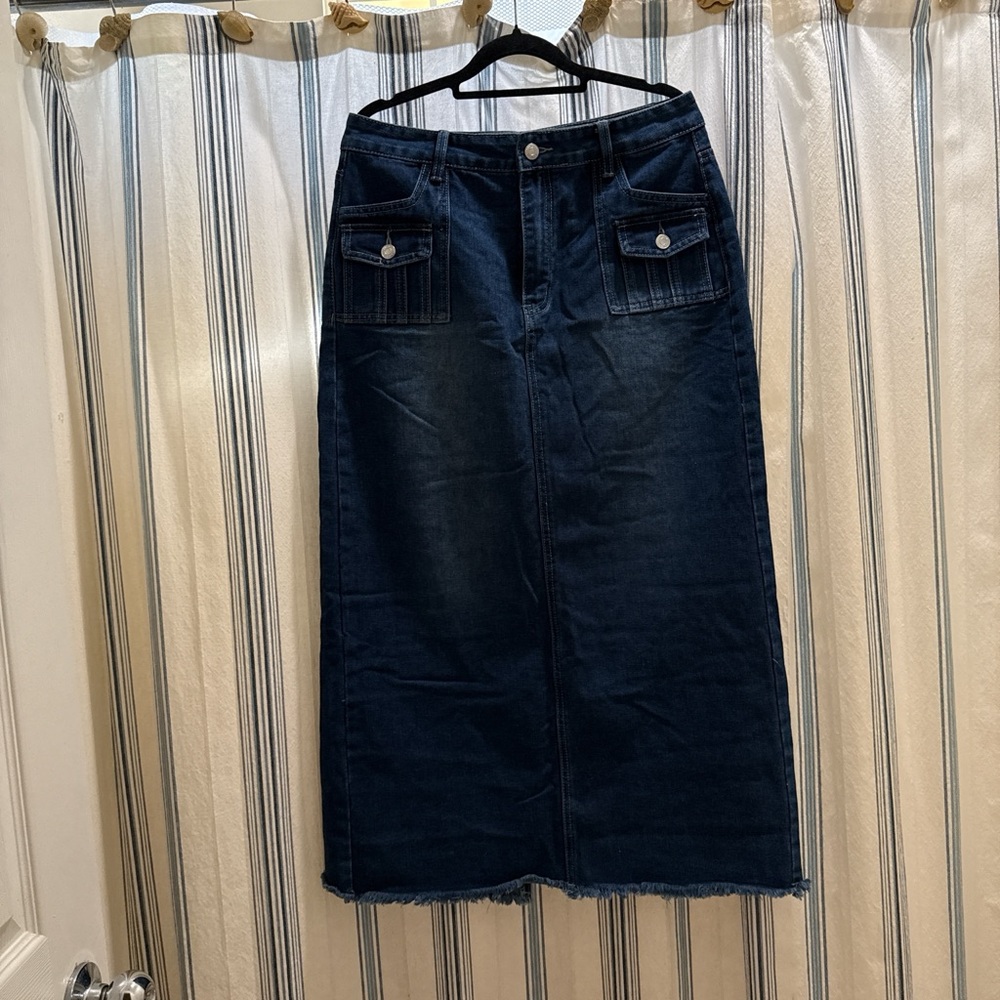 Dark Blue Denim Maxi Skirt